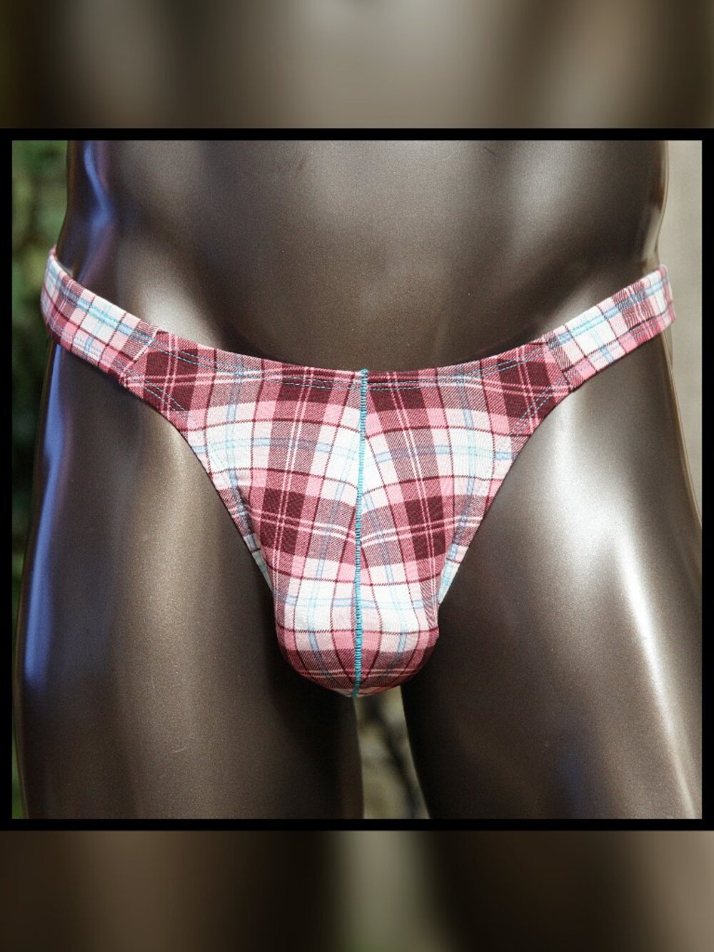 Mens PLaid 1in Sides Thong Handmade